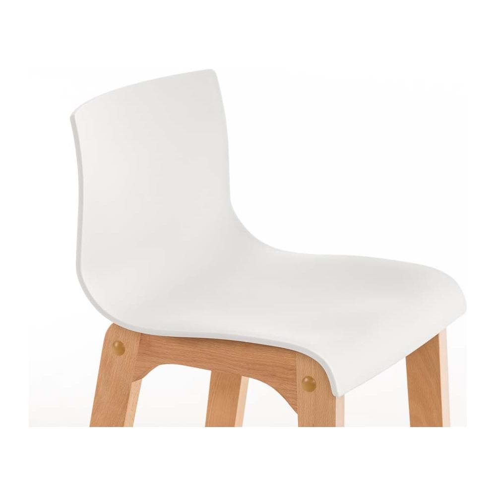 Sgabello Design Hoover in Polipropilene E Legno Naturale I Sgabello Alto Bancone, Alt. 77CM I Sedia Cucina per Penisola con Schienale Bianco - Foto 5