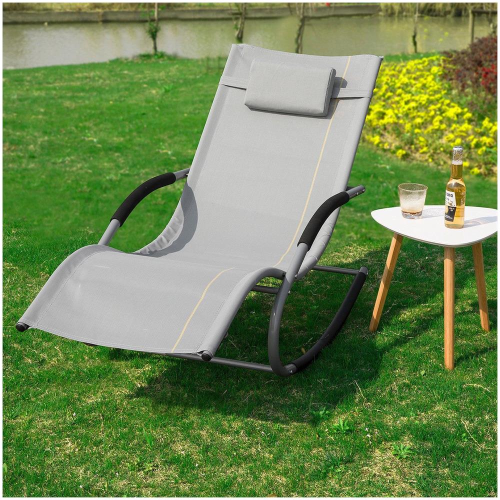 Set 2 Sdraio a Dondolo con Poggiatesta 62x158x86 cm Grigio - Foto 2
