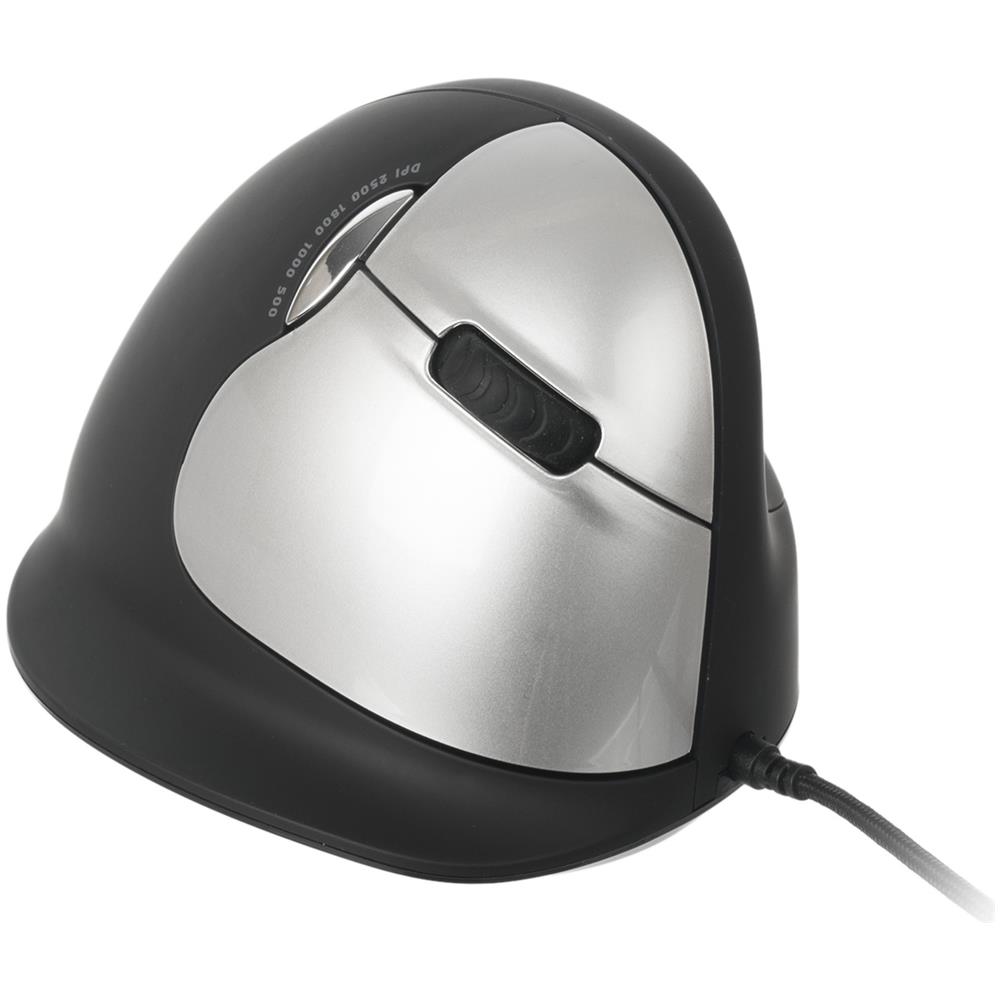 HE Mouse destro grande, USB, Pressed buttons, Rotella, Universale, Nero, Argento, Mano destra - Foto 1