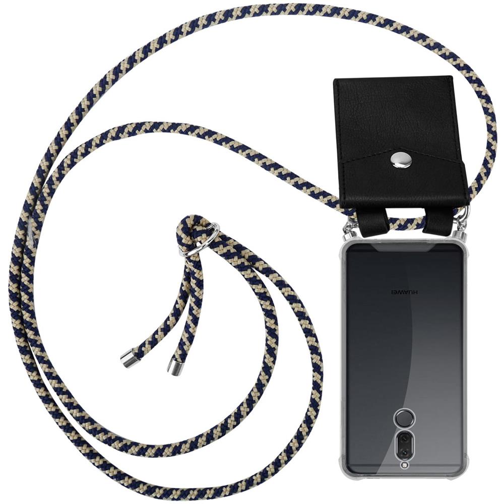 Catena Di Telefoni Cellulari Compatibile Con Huawei Mate 10 Lite In Blu Scuro Giallo - Coperchio Protettivo In Silicone Con Anelli D'argento, Cinturino In Corda E Custodia Staccabile - Foto 1