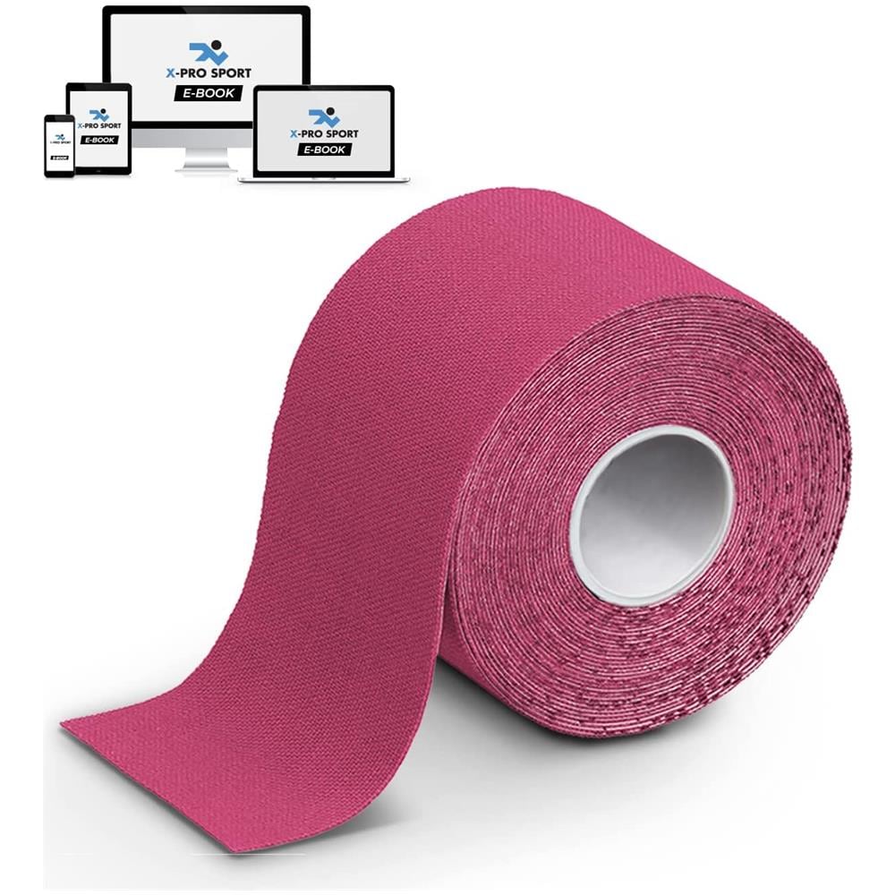 Nastro Kinesiologico 5m X 5cm, Kinesio Tape Con E-book Con Esempi Applicazione, Cerotto Muscolare, Taping Forte Resistente Elastico (1 X Rosa) - Foto 1