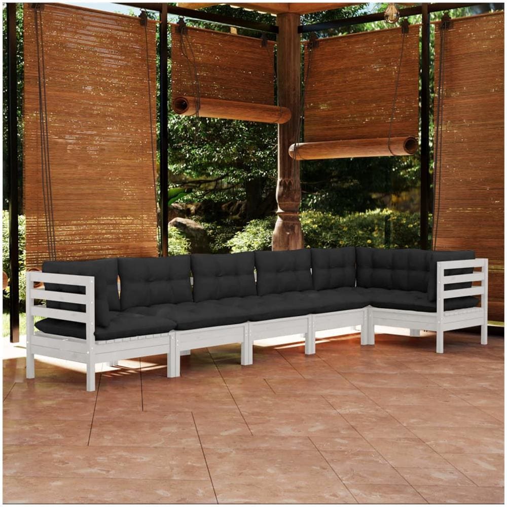 Set Divani Da Giardino 6 Pz Con Cuscini Bianchi Legno Di Pino - Foto 1