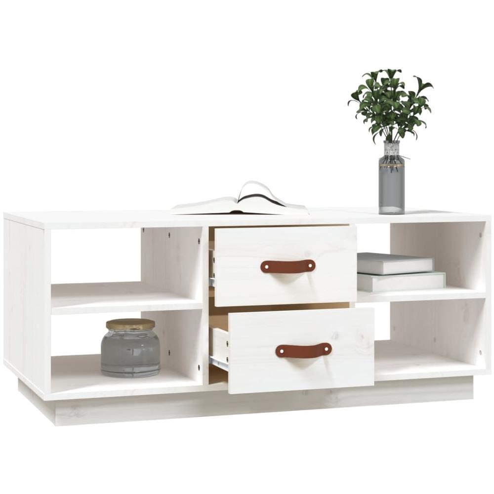 Tavolino Da Salotto Bianco 100x50x41 Cm Legno Massello Di Pino - Foto 2