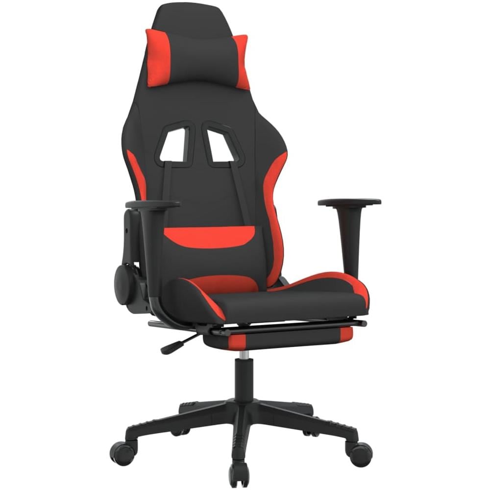 Sedia Da Gaming Con Poggiapiedi Rosso E Nero In Tessuto - Foto 1