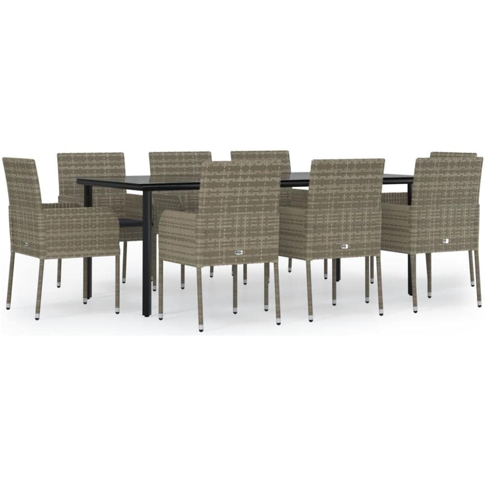 Set Da Pranzo Giardino 9pz Con Cuscini Nero E Grigio Polyrattan - Foto 2