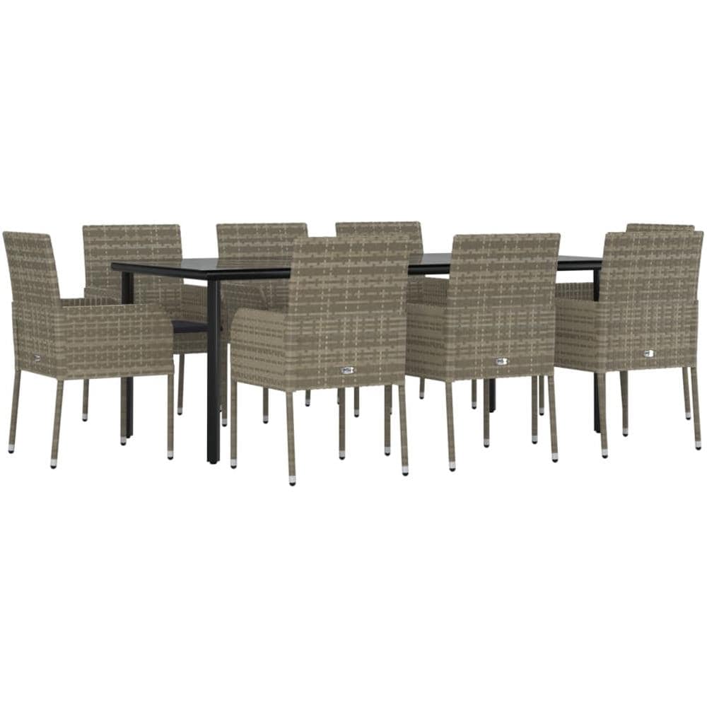 Set Da Pranzo Giardino 9pz Con Cuscini Nero E Grigio Polyrattan - Foto 3