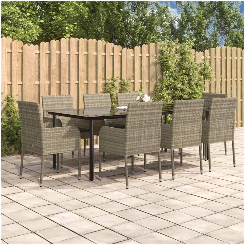 Set Da Pranzo Giardino 9pz Con Cuscini Nero E Grigio Polyrattan - Foto 1