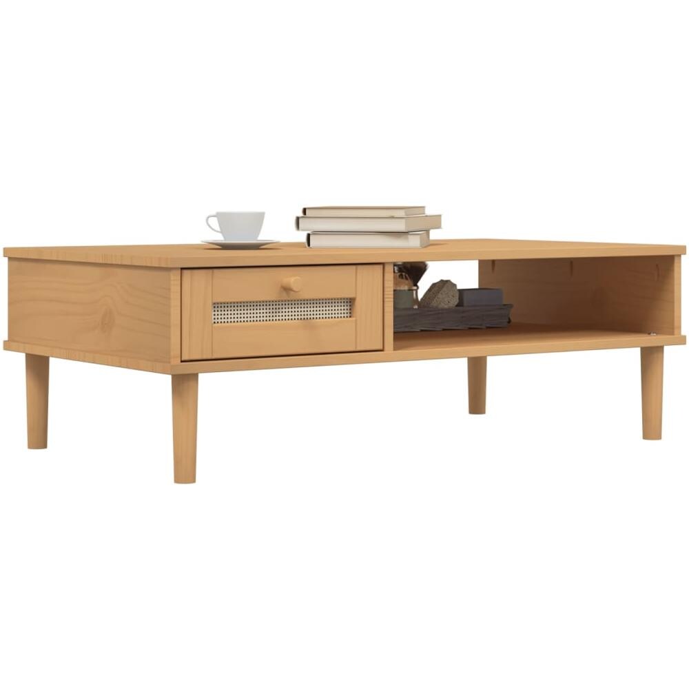 Tavolino Senja Aspetto Rattan Marrone 100x55x33 Legno Massello - Foto 3