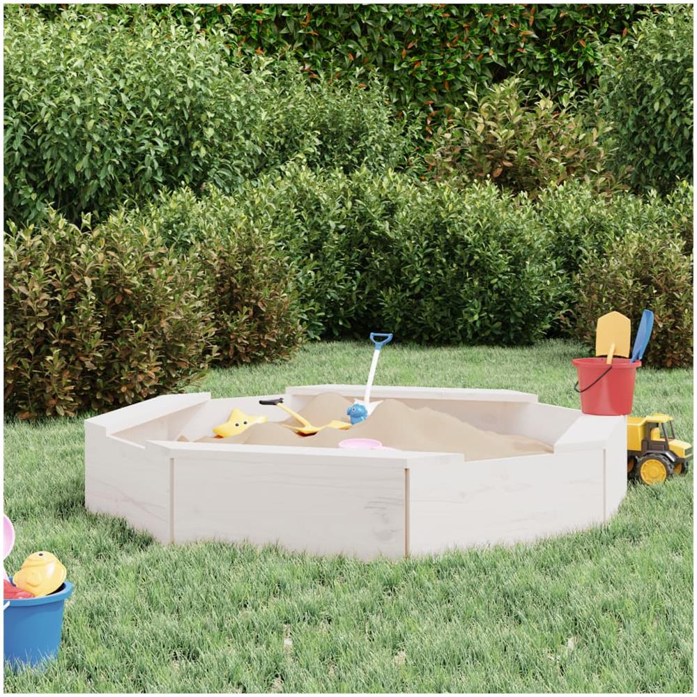 Sabbiera Con Sedute Bianca Ottagonale In Legno Massello Di Pino - Foto 1