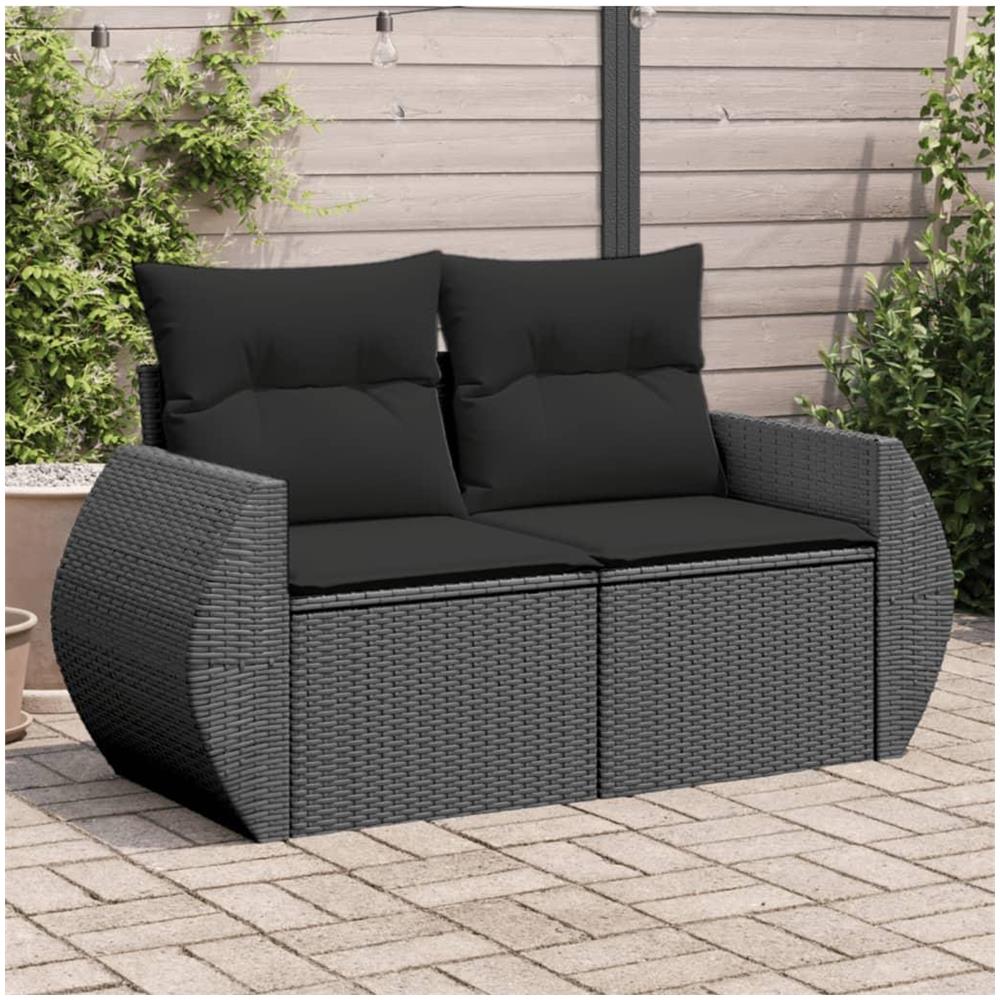Divano da Giardino con Cuscini a 2 Posti Nero in Polyrattan - Foto 2