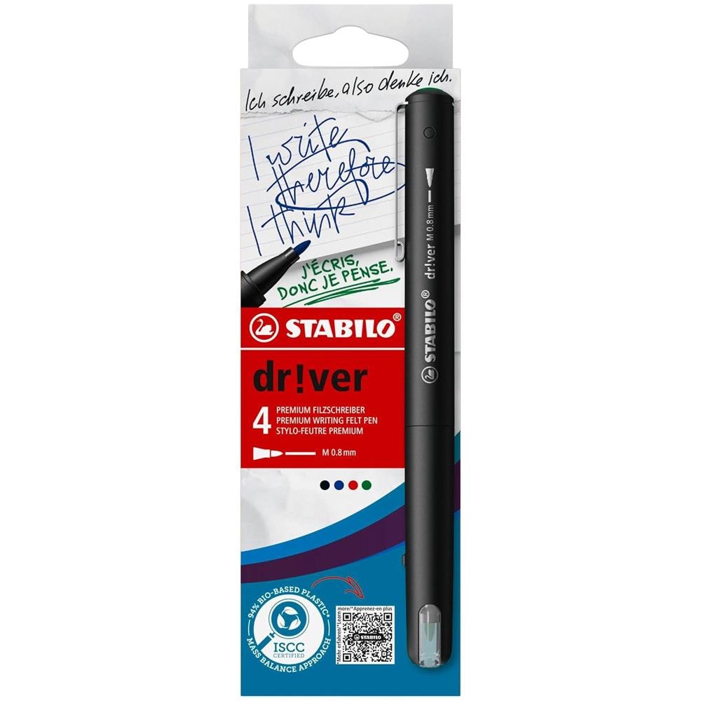 dr!ver - Fineliner Premium - Tratto Medio (0,8 mm) - Astuccio da 4 - Verde, Rosso, Blu, Nero - Foto 1