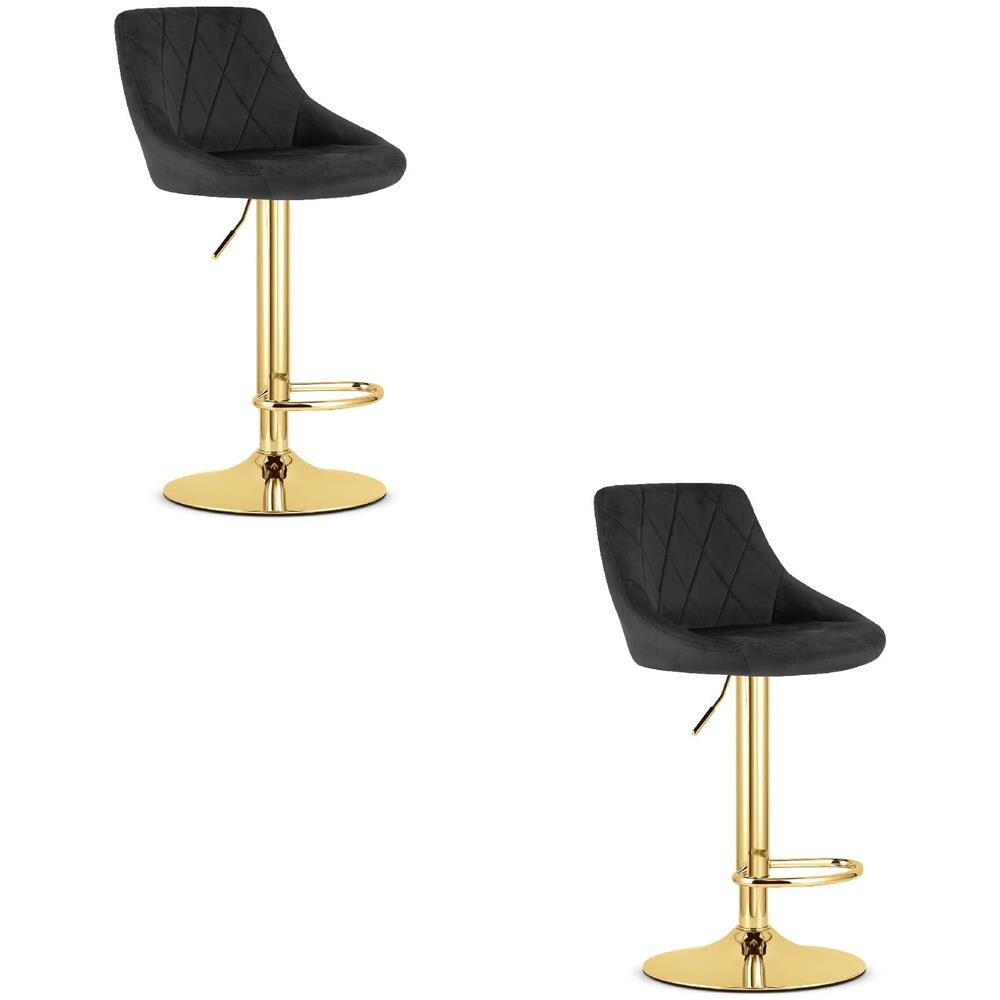 Sgabello girevole DAKA - Velluto nero con base dorata x 2 - Foto 1