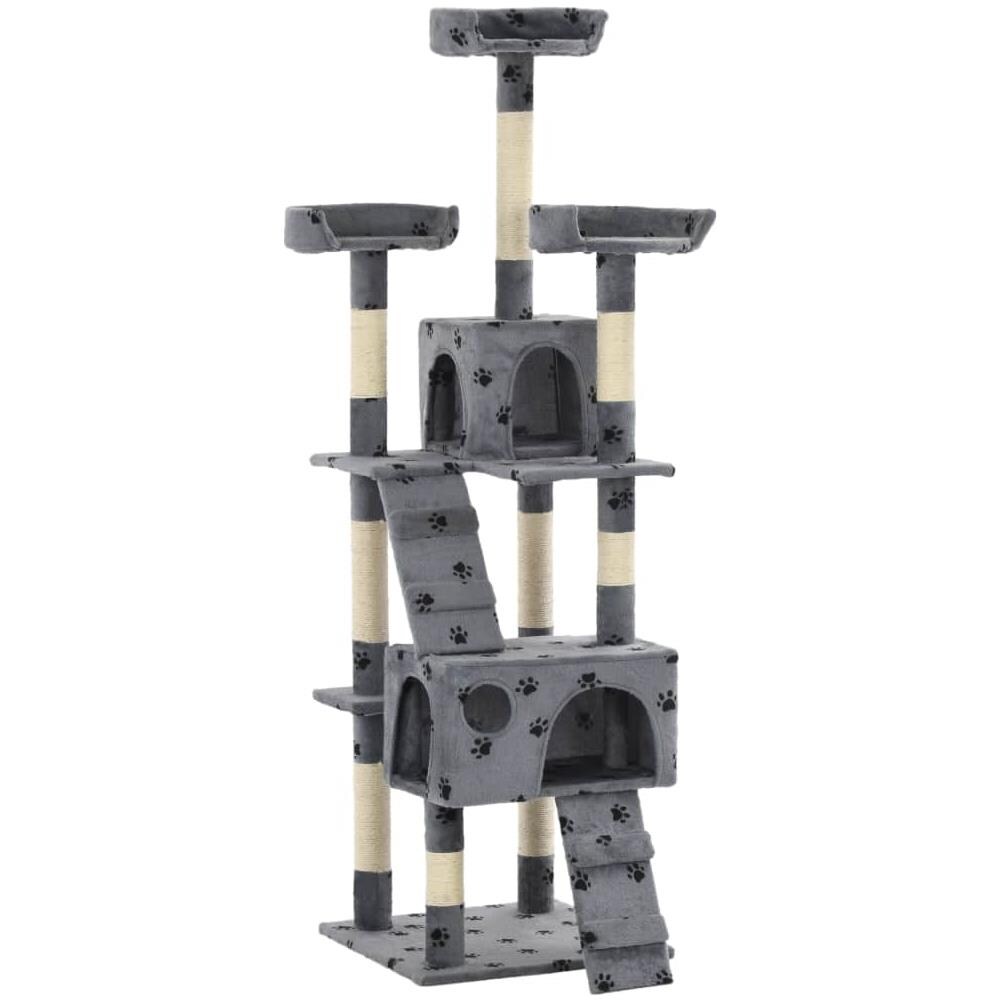 Albero Per Gatti Tiragraffi Sisal 170 Cm Zampe Stampate Grigio - Foto 2