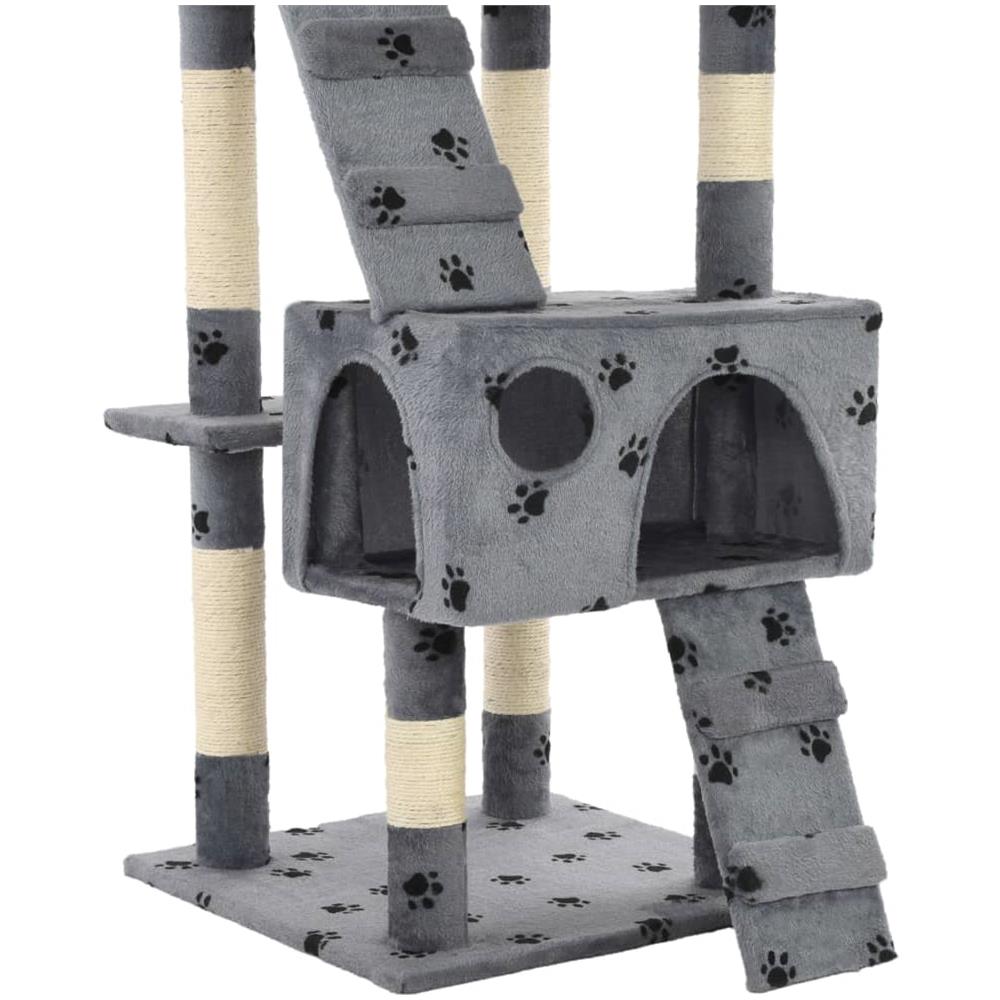 Albero Per Gatti Tiragraffi Sisal 170 Cm Zampe Stampate Grigio - Foto 7