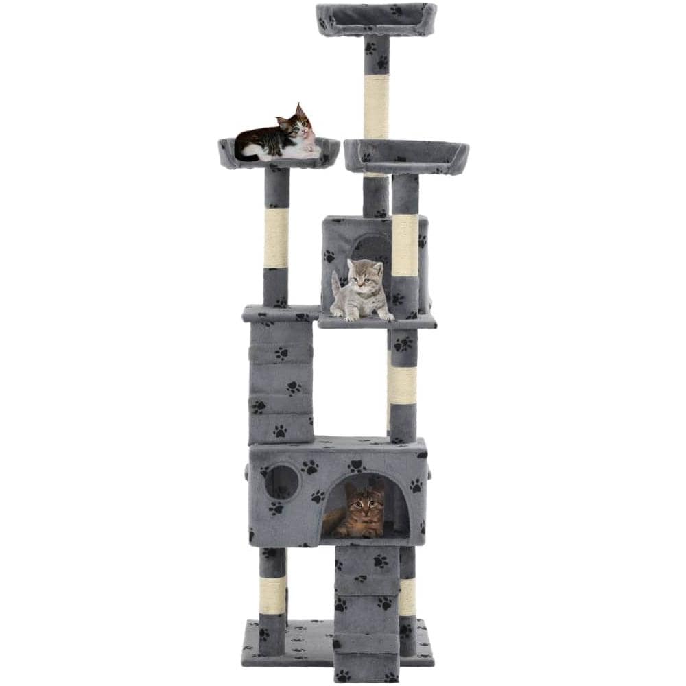 Albero Per Gatti Tiragraffi Sisal 170 Cm Zampe Stampate Grigio - Foto 1