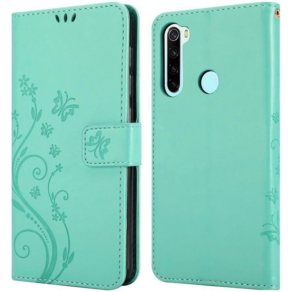Custodia Compatibile Con Xiaomi Redmi Note 8 In Turchese Fiore - Coperchio Protettivo In Design Floreale Con Chiusura Magnetica, Funzione Stand E Slot Per Carte - Foto 8
