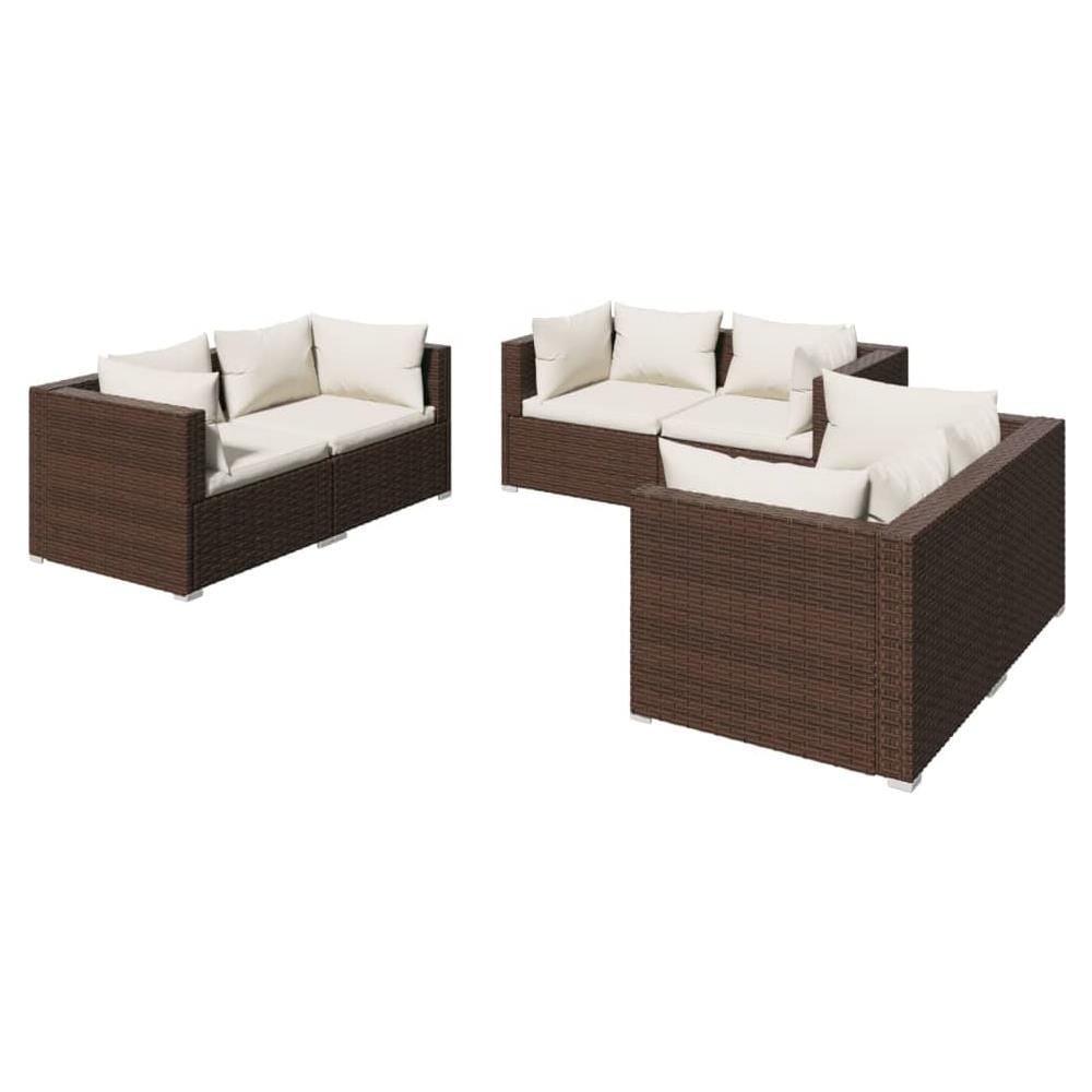 Set Divani Da Giardino 6 Pz Con Cuscini In Polyrattan Marrone - Foto 2