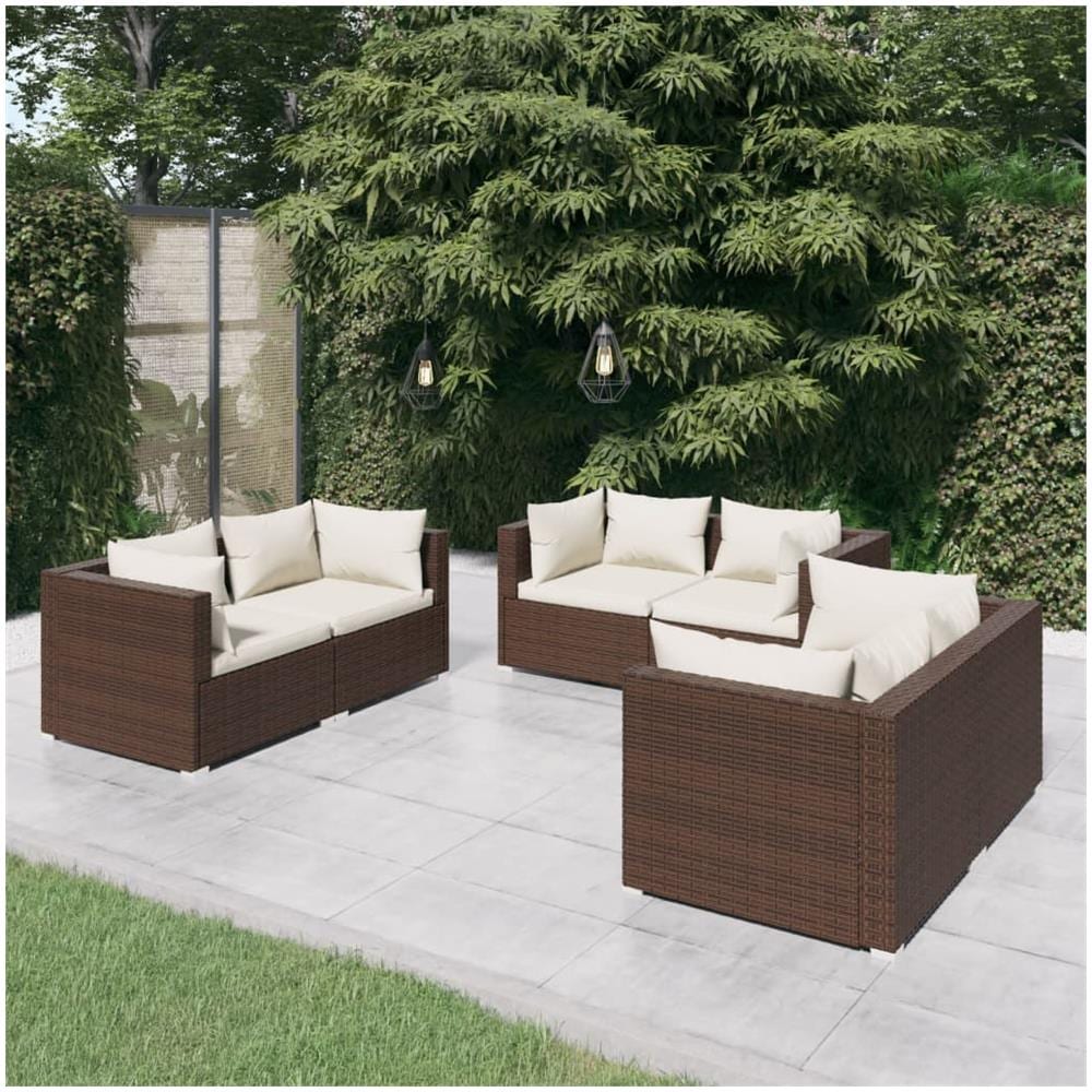 Set Divani Da Giardino 6 Pz Con Cuscini In Polyrattan Marrone - Foto 1