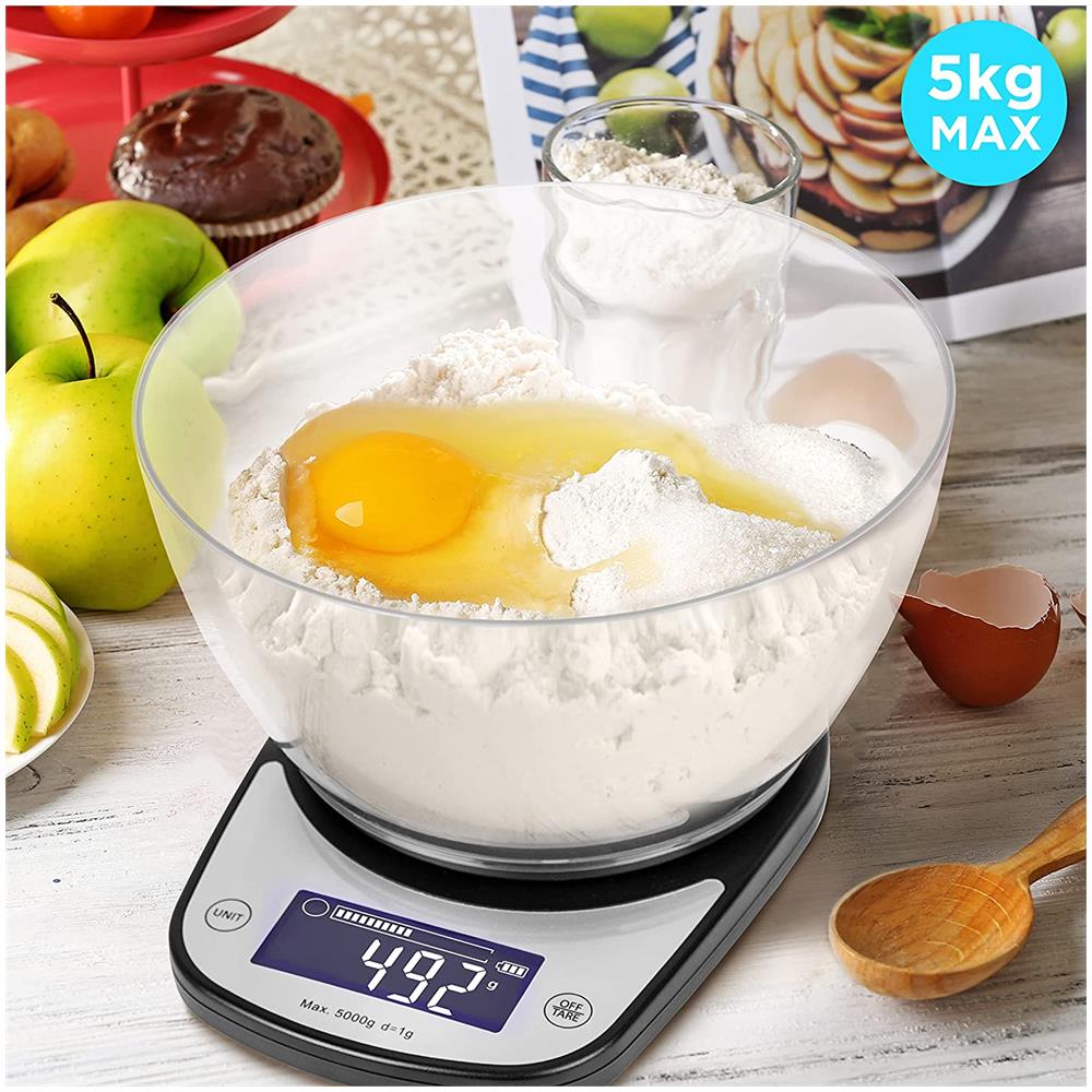 Ks5000 Bk / cr Bilancia Da Cucina Digitale | Portata Da 1g A 5kg | Ciotola 1,7l | Grande Display Retroilluminato | Funzione Tara | Bilancia Ad Alta Precisione Nera | Per Cucina E Pasticceria - Foto 2