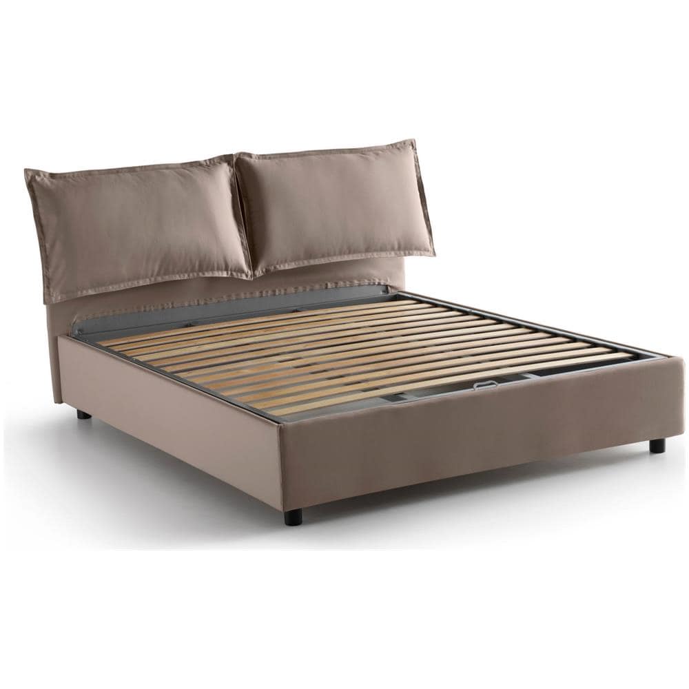 Letto Matrimoniale Maddalena, Letto Contenitore Con Rivestimento In Tessuto, 100% Made In Italy, Apertura Frontale, Adatto Per Materasso Cm 140x200, Tortora - Foto 4