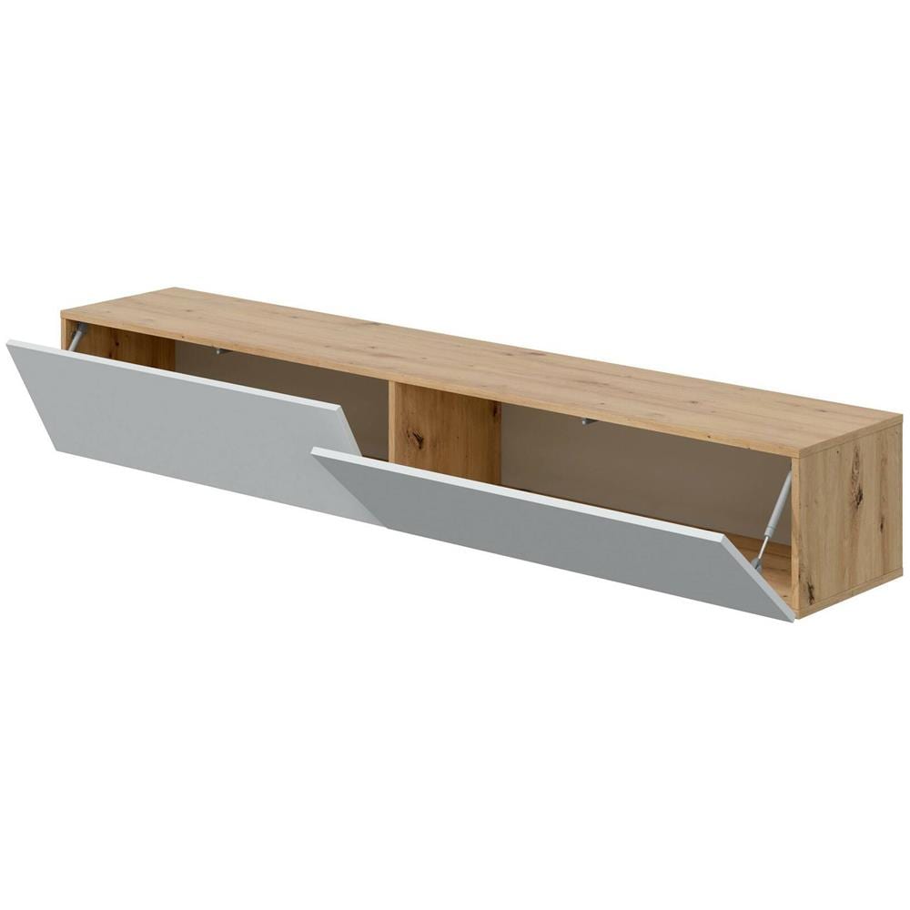 Mobile Porta Tv Vincennes, Porta Tv A 2 Ante, Mobile Sospeso Soggiorno, 180x35h28 Cm, Rovere Nodi E Bianco Lucido - Foto 2