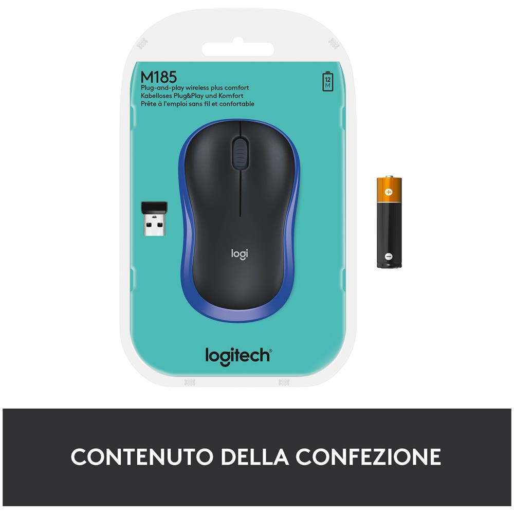 M185 Mouse Wireless, 2,4 GHz con Mini Ricevitore USB, Durata Batteria di 12 Mesi, Tracciamento Ottico 1000 DPI, Ambidestro, Compatibile con PC, Mac, Laptop - Foto 11