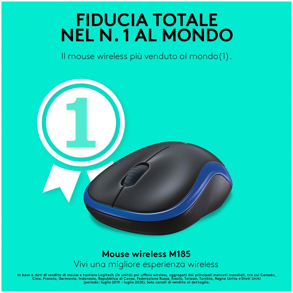 M185 Mouse Wireless, 2,4 GHz con Mini Ricevitore USB, Durata Batteria di 12 Mesi, Tracciamento Ottico 1000 DPI, Ambidestro, Compatibile con PC, Mac, Laptop - Foto 2