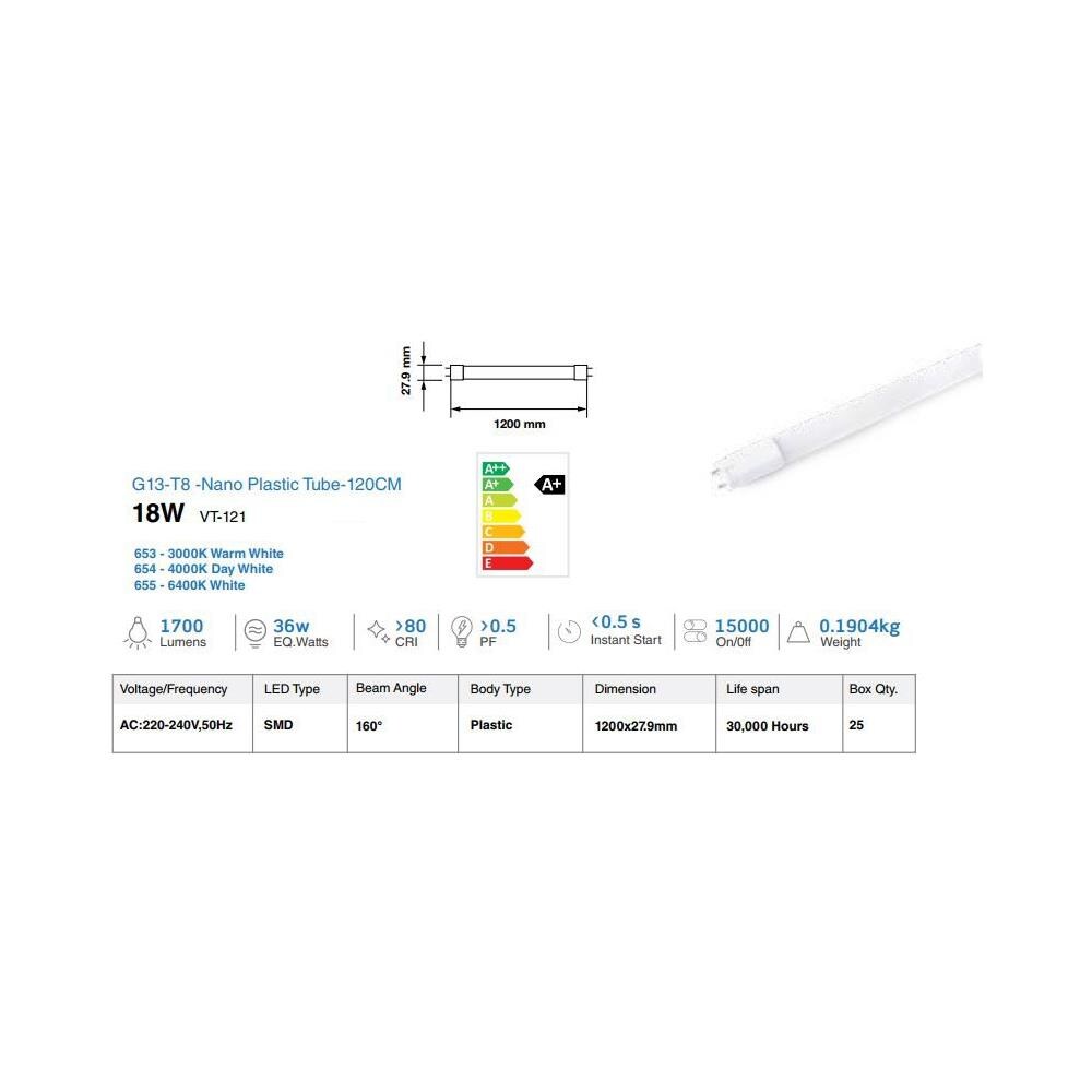 Neon A Led Tubo 120 Cm 18w G13 T8 Samsung Luce Fredda 6400k V Tac Vt-121 655 - Foto 2