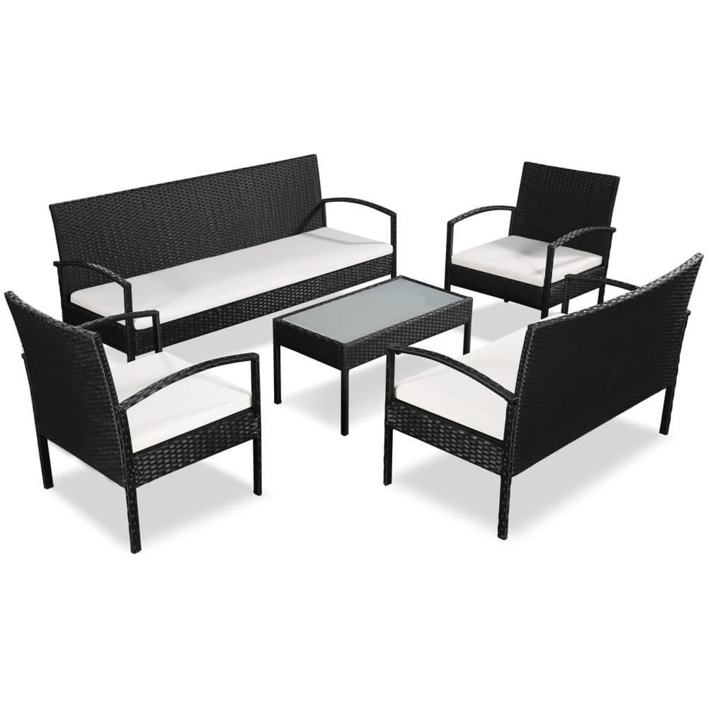 Set Divani da Giardino 5 pz con Cuscini in Polyrattan Nero - Foto 1