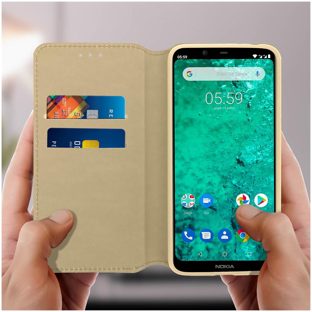 Custodia Nokia 5.1 Plus Portacarte Funzione Supporto Video - Oro - Foto 2