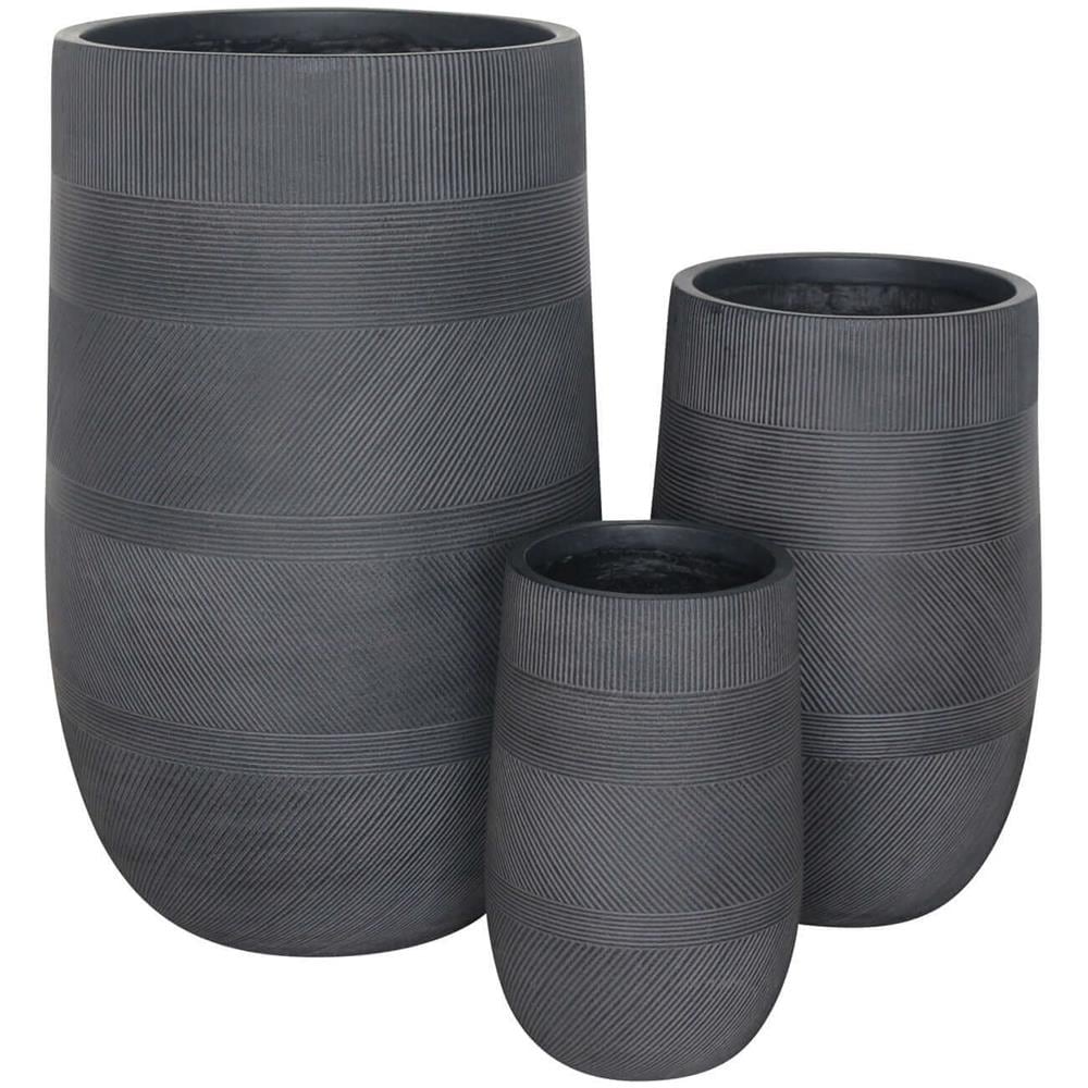Vasi Per Piante Rotondi Da Interno Ed Esterno Set Da 3 Dimensioni Moderni Vaso Di Design In Resina Colore Taupe, G. 47x47x75 / m. 34x34x54 / p. 24x24x39 - Foto 1