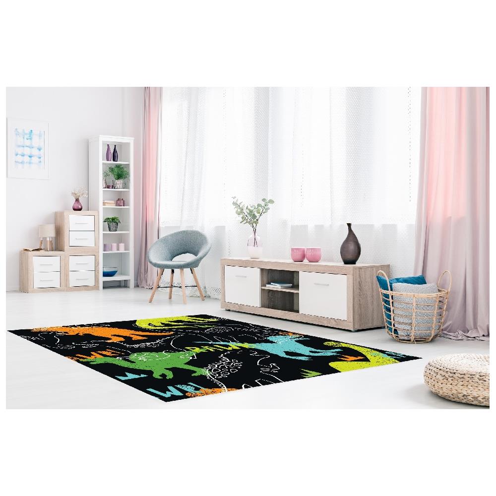 Tappeto Stampato Dinosaurs 1 - Per Bambini - Arredo - Antiscivolo - Da Soggiorno, Salotto, Camera - Multicolore In Poliestere, Cotone, 60 X 100 Cm - Foto 2