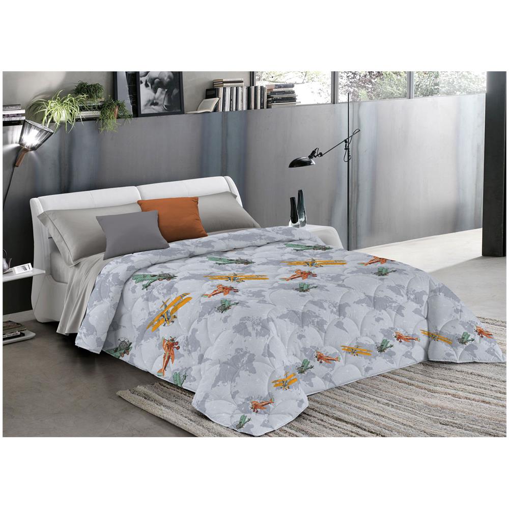 Trapuntino Piumino Estivo Linea Pensieri Delicati Disegno Aerei Colore Grigio Matrimoniale Grigio - Foto 1