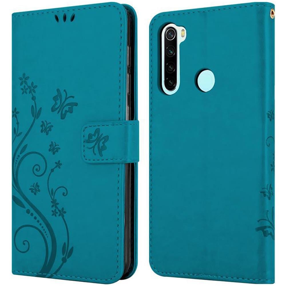 Custodia Compatibile Con Xiaomi Redmi Note 8 In Blu Fiore - Coperchio Protettivo In Design Floreale Con Chiusura Magnetica, Funzione Stand E Slot Per Carte - Foto 8
