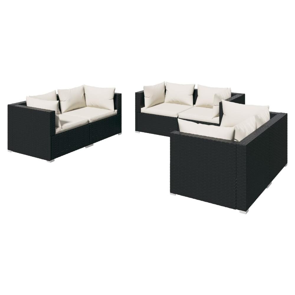 Set Divani Da Giardino 6 Pz Con Cuscini In Polyrattan Nero - Foto 2