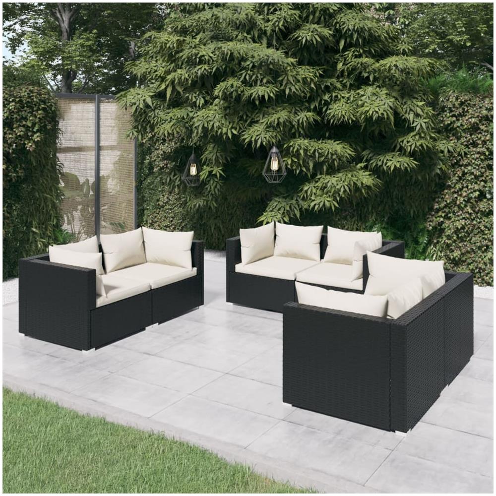 Set Divani Da Giardino 6 Pz Con Cuscini In Polyrattan Nero - Foto 1