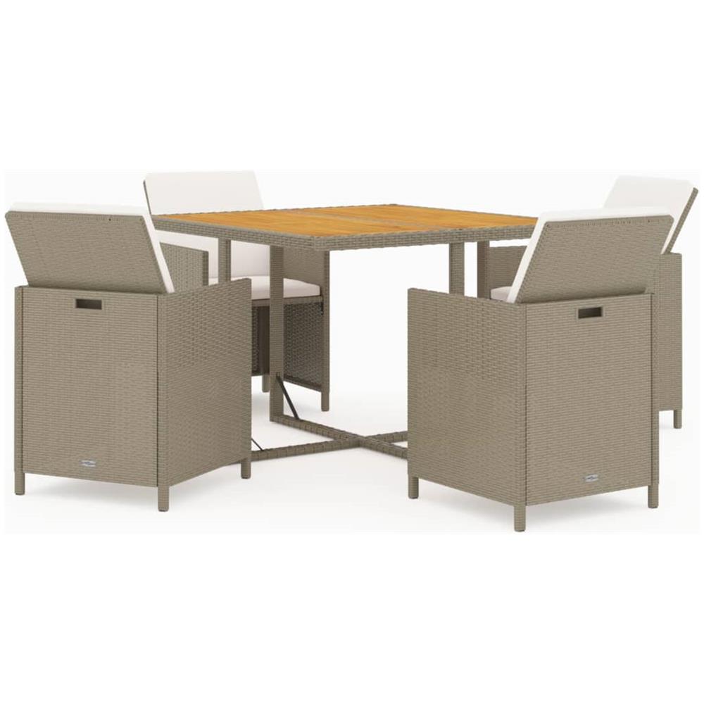 Set Da Pranzo Per Giardino 5 Pz Con Cuscini In Polyrattan Beige - Foto 1
