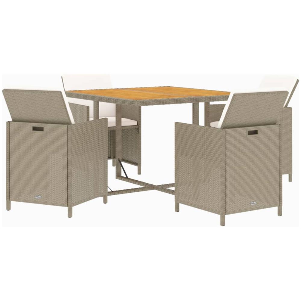 Set Da Pranzo Per Giardino 5 Pz Con Cuscini In Polyrattan Beige - Foto 2