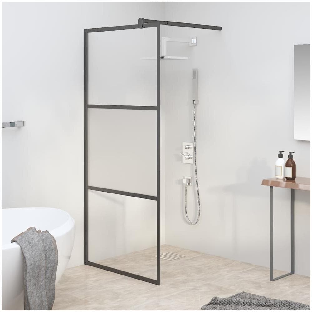Parete Doccia Walk In 90x195 Cm Vetro Semi Smerigliato Esg Nero - Foto 1