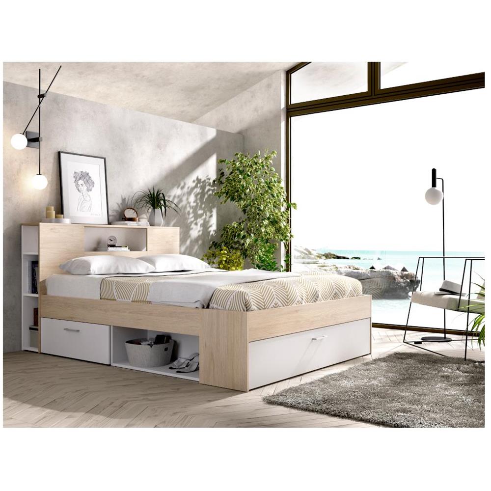 Letto Con Vani Portaoggetti 140 X 190 Cm 2 Cassetti E 1 Nicchia Bianco Rete Materasso Pablo 88004150