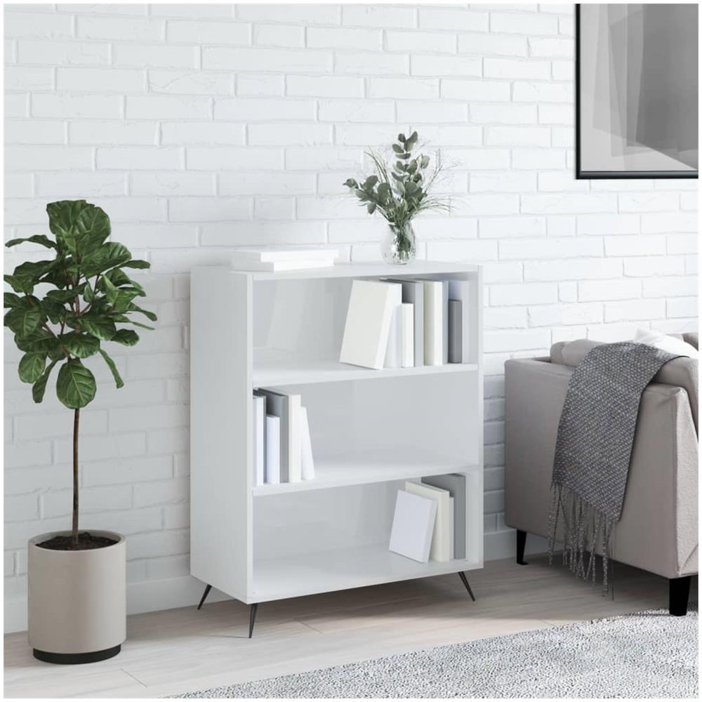 Libreria Bianco Lucido 69,5x32,5x90 Cm In Legno Multistrato - Foto 1