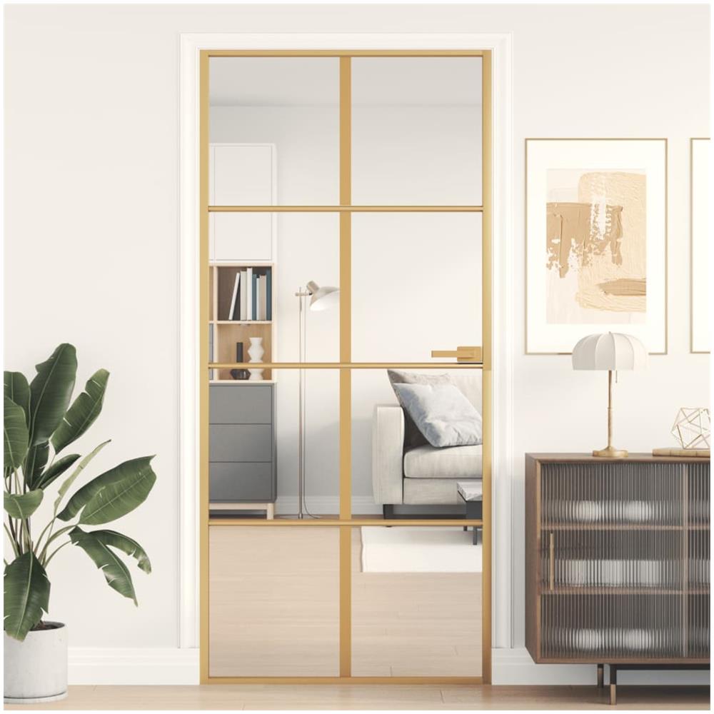 Porta Interni Sottile Oro 93x201,5cm Vetro Temperato Alluminio - Foto 1