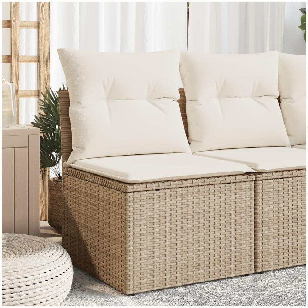 Divano Giardino Senza Braccioli con Cuscini Beige in Polyrattan - Foto 2