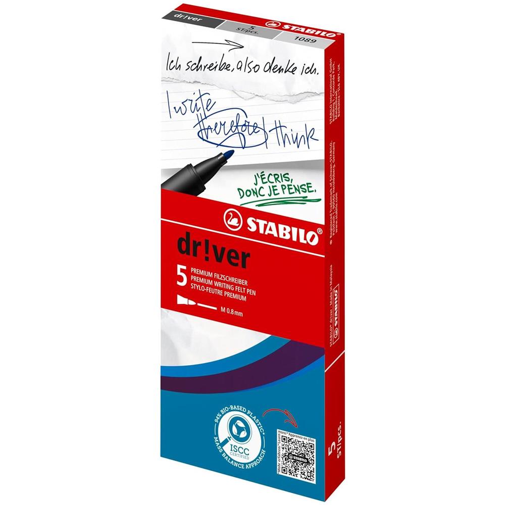 dr!ver - Fineliner Premium - Tratto Medio (0,8 mm) - Confezione da 5 - Nero - Foto 9