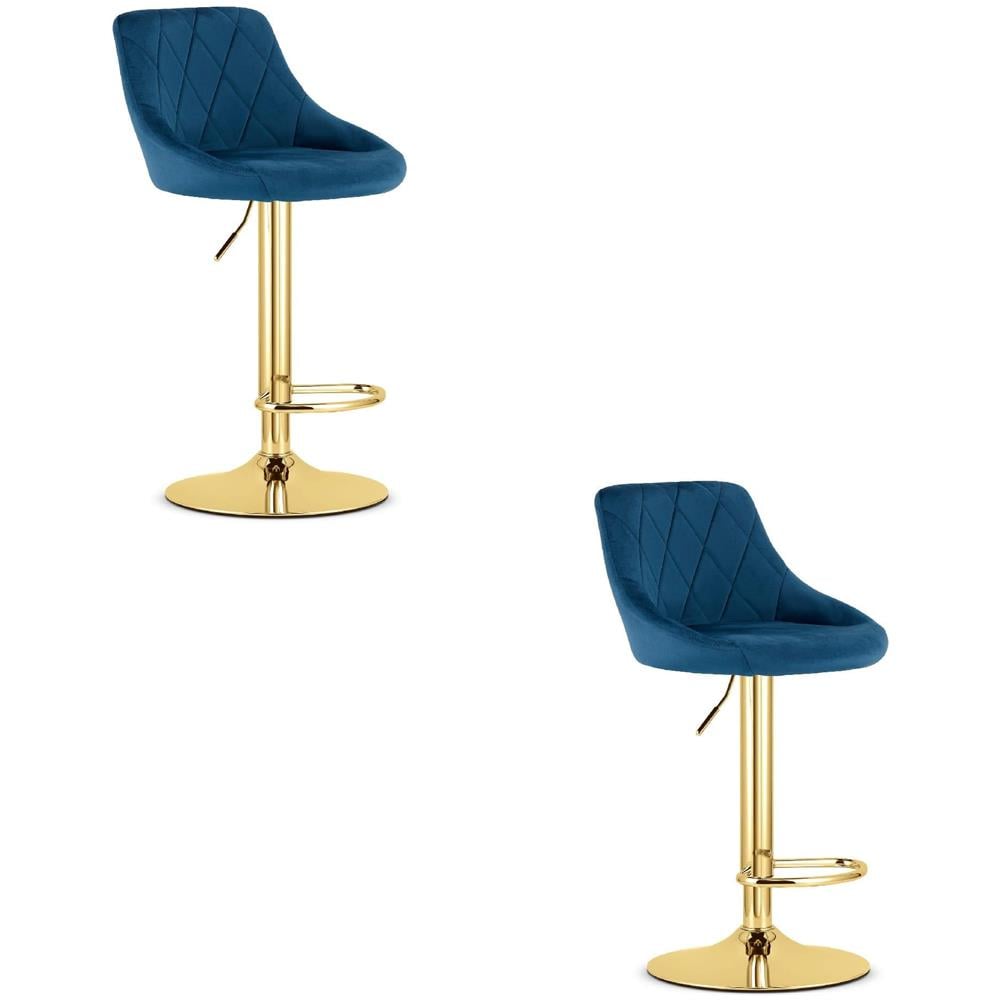 Sgabello girevole DAKA - Velluto blu navy con base dorata x 2 - Foto 1