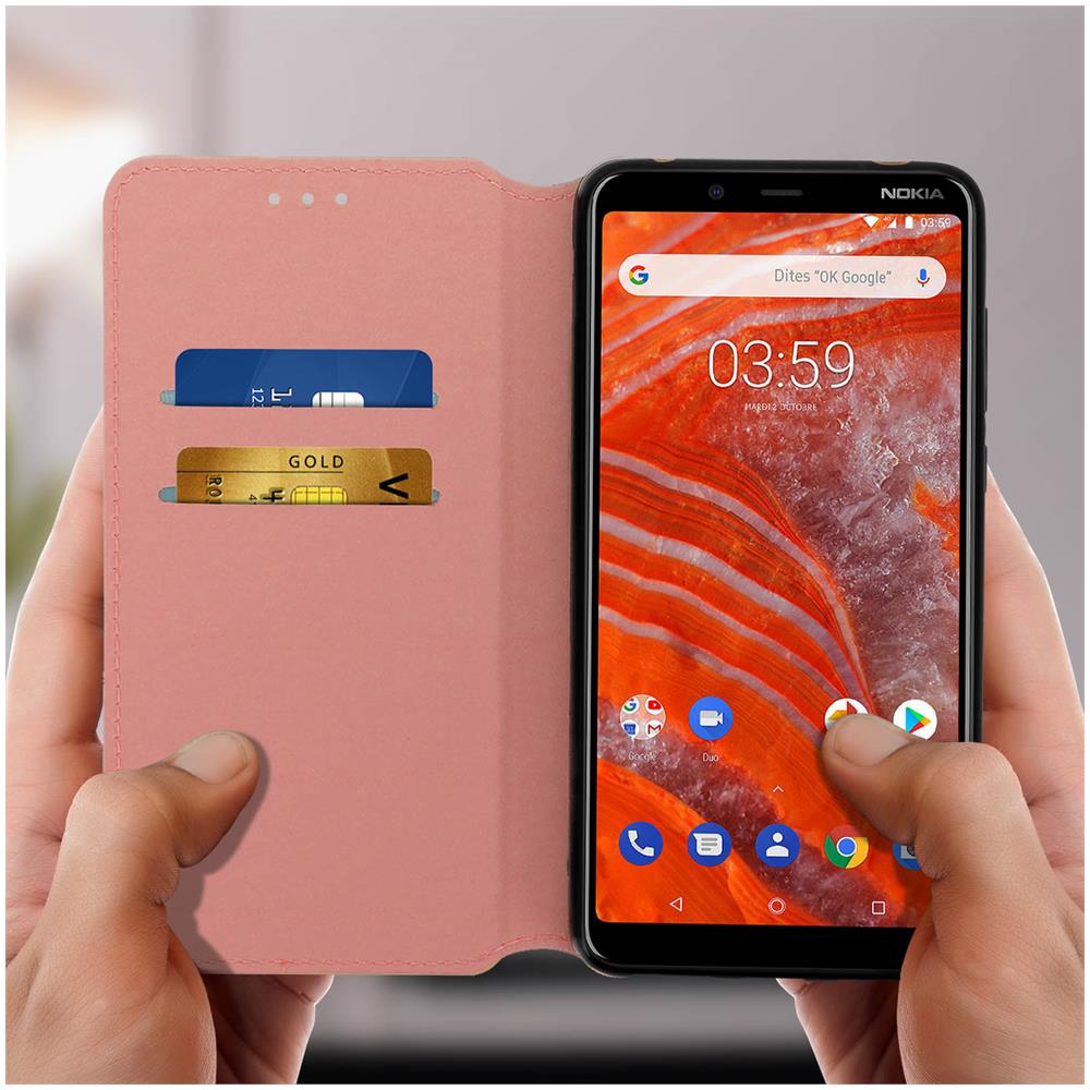 Custodia Nokia 3.1 Plus Portacarte Funzione Supporto Video - Rosa Gold - Foto 2