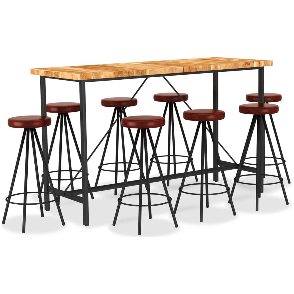 Set Per Bar 9 Pz In Legno Massello Di Acacia E Vera Pelle - Foto 1