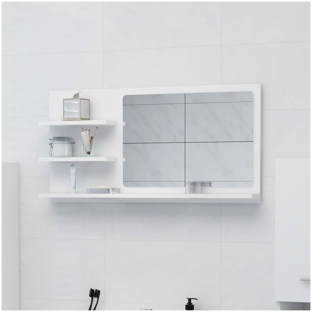 Specchio da Bagno Bianco 90x10,5x45 cm in Legno Multistrato - Foto 1