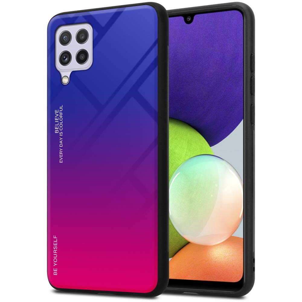 Custodia Compatibile Con Samsung Galaxy A22 4g / M22 / M32 4g In Viola - Rosso - Coperchio Protettivo Bicolore In Vetro Temperato E Silicone Tpu - Foto 1