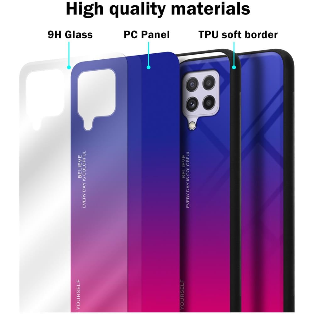 Custodia Compatibile Con Samsung Galaxy A22 4g / M22 / M32 4g In Viola - Rosso - Coperchio Protettivo Bicolore In Vetro Temperato E Silicone Tpu - Foto 7